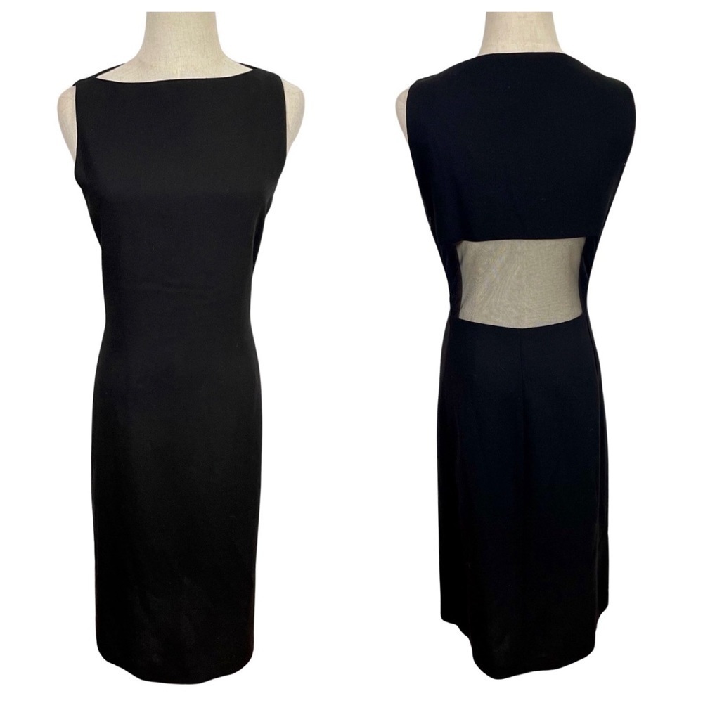 Emporio Armani 100% Wool Sheer Mesh Back Shift Midi Dress Black